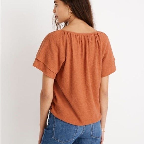 Madewell Texture & Thread Tiered Sleeve Orange Blouse Top XS Boho Cottagecore - Picture 3 of 16